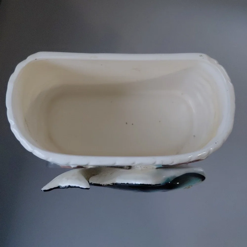 VTG 3D Ceramic Trout Salmon Planter Trinket Sportsman Fishing‎ Rod MCM Man Cave